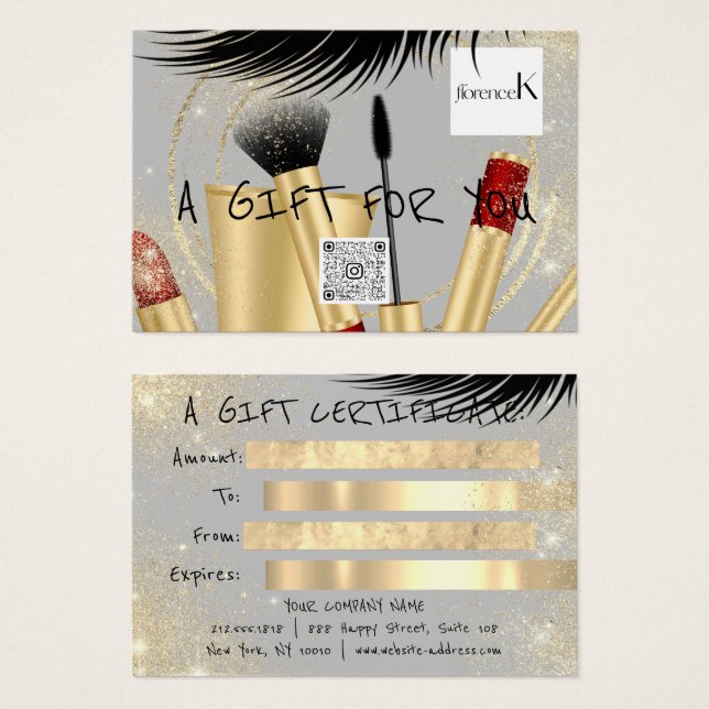 Gift Certificate Lash Makeup Aesthetic Logo QR Cod (Front & Back)