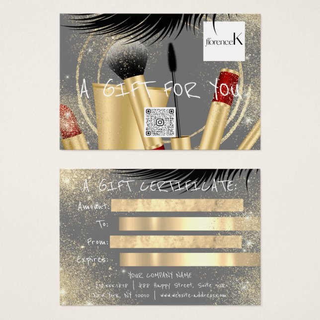 Gift Certificate Lash Makeup Aesthetic Logo QR Gre (Front & Back)