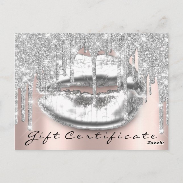 Gift Certificate Lashes Kiss LIps Makeup Grey Postcard (Back)