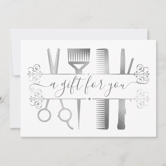 Gift Certificate Marble Silver Grey Scissors Foil (Front)