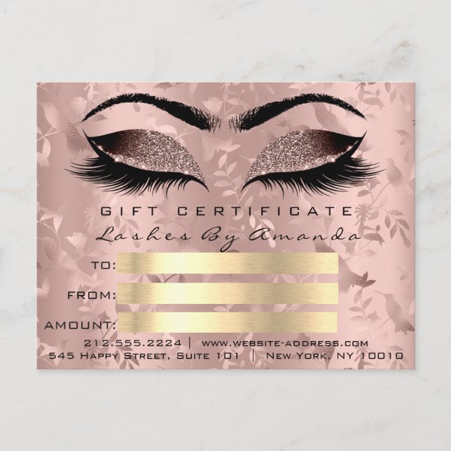 Gift Certificate Microblading Rose Lashes Makeup Postcard (Front)