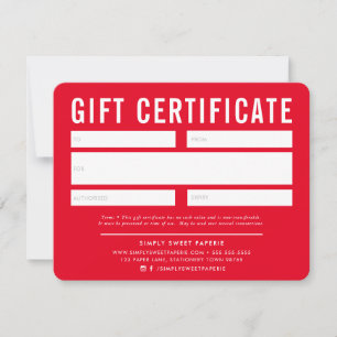 GIFT CERTIFICATE modern business bright red