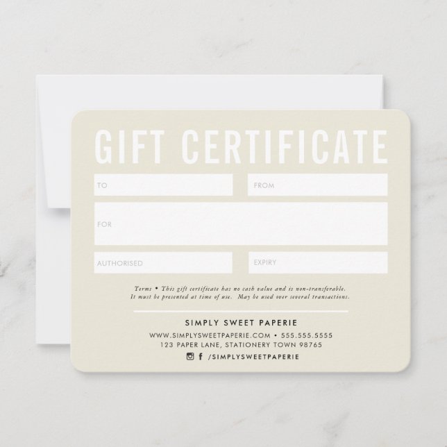 GIFT CERTIFICATE modern business cream ivory black (Front)