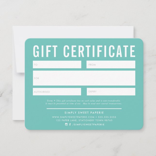 GIFT CERTIFICATE modern stylish business mint (Front)