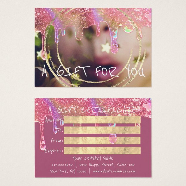 Gift Certificate Nails Hair Makeup Drip Photo Rose (Front & Back)