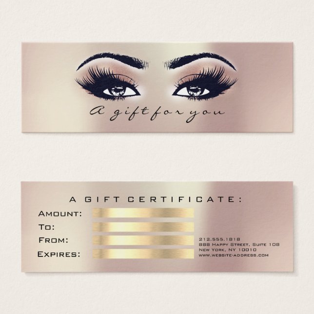 Gift Certificate Pearly Pink Gold Lashes Makeup (Front & Back)