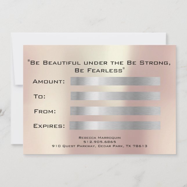 Gift Certificate Pink Blush Lash Beauty Makeup (Back)