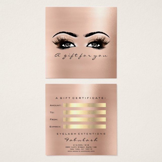 Gift Certificate Pink Rose Blush Lashes Makeup (Front & Back)
