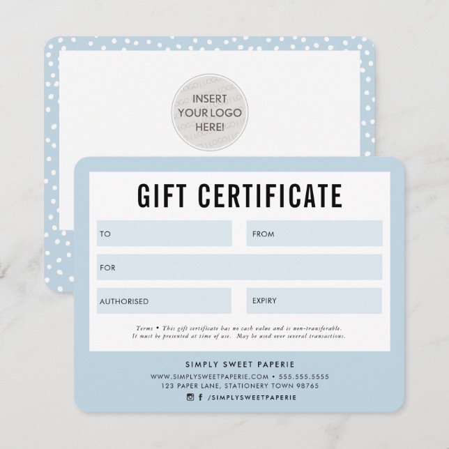 GIFT CERTIFICATE pretty business pale blue (Front/Back)