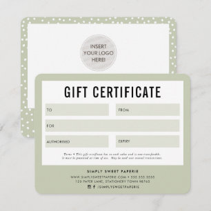 GIFT CERTIFICATE pretty business pale sage green