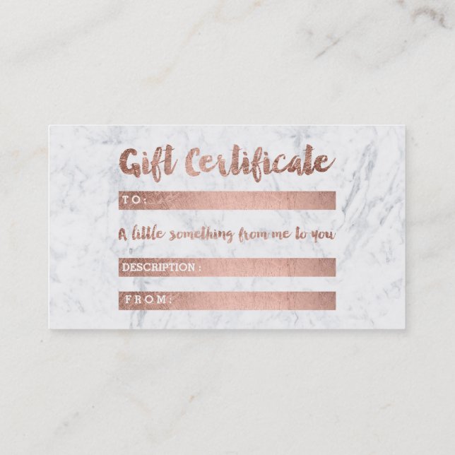 Gift certificate rose gold beauty script marble (Back)