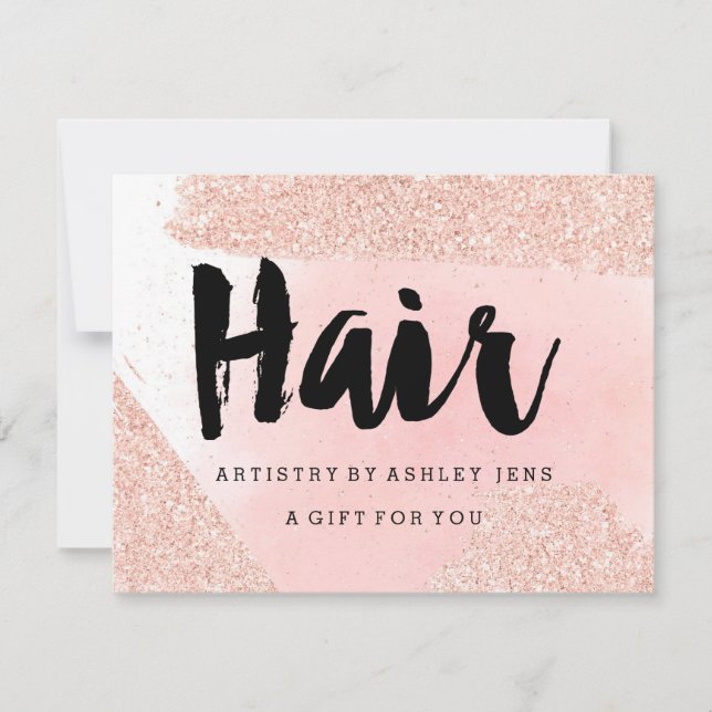 Gift certificate rose gold glitter pink hair (Front)