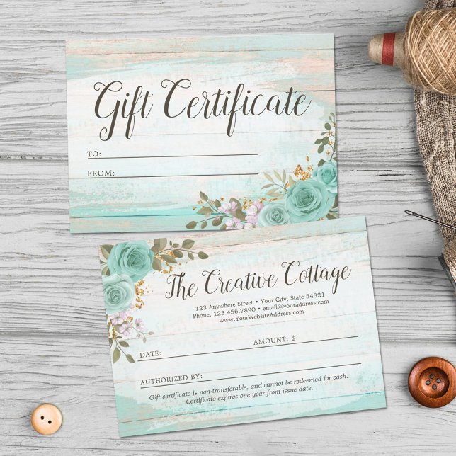 Gift Certificate Rustic Wood Shabby Floral Card (Creator Uploaded)