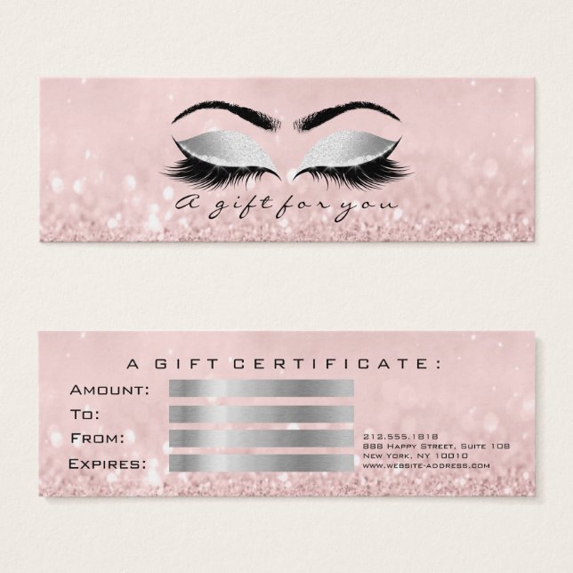 Gift Certificate Small Pink Lashes Makeup Grey (Front & Back)
