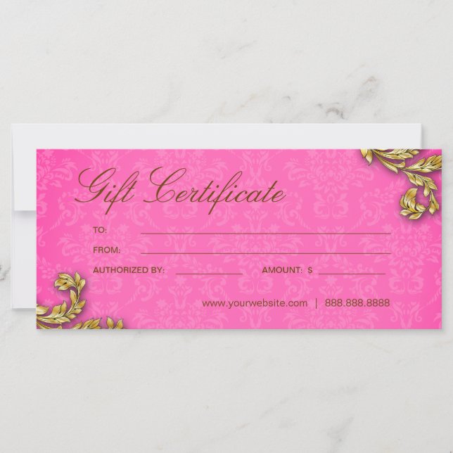 Gift Certificates Salon Spa Gold Leaf Pink (Front)
