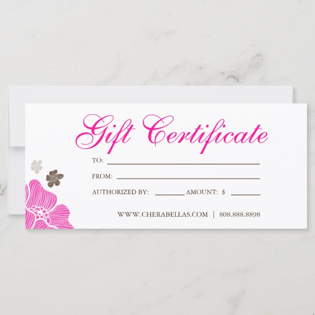 Gift Certificates Salon Tropical Flower pink brown (Front)