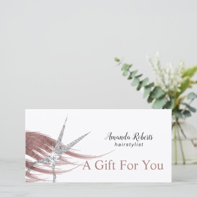 Gift Certificates Silver Scissor Rose Gold Hair (Standing Front)
