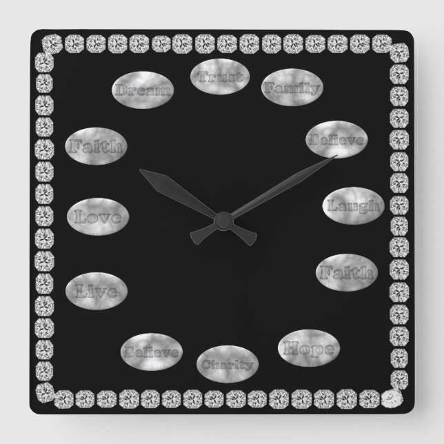 Gift Clock with Inspirational Words Black & Bling (Front)