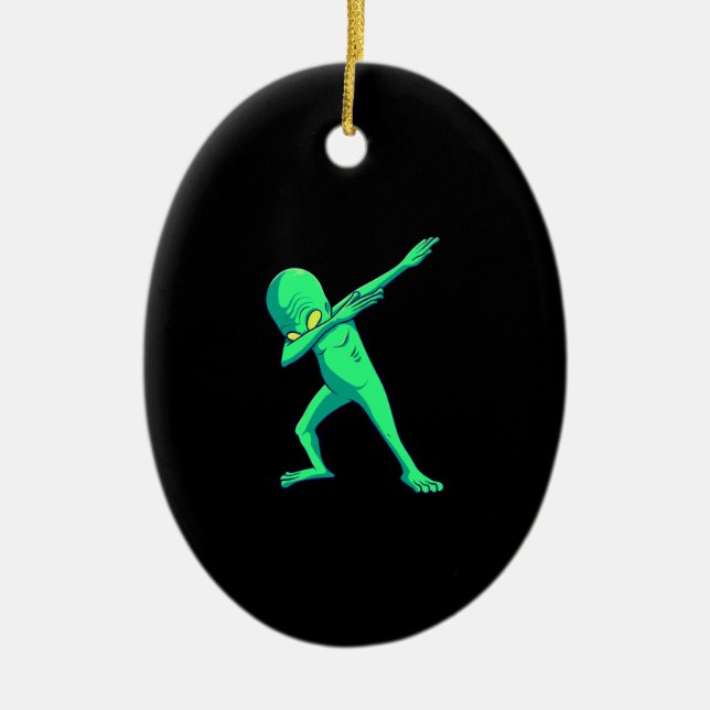 Gift Dance | Dabbing Alien Halloween Dab Dance Ceramic Tree Decoration (Front)