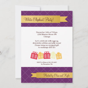 Gift exchange gold ribbon purple Christmas party Invitation