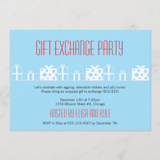 Gift exchange Yankee swap red blue Christmas party Invitation