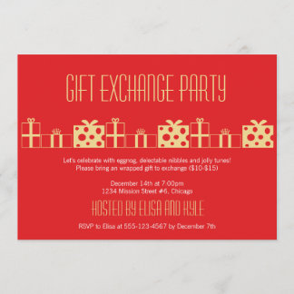 Gift exchange Yankee swap red gold Christmas party Invitation