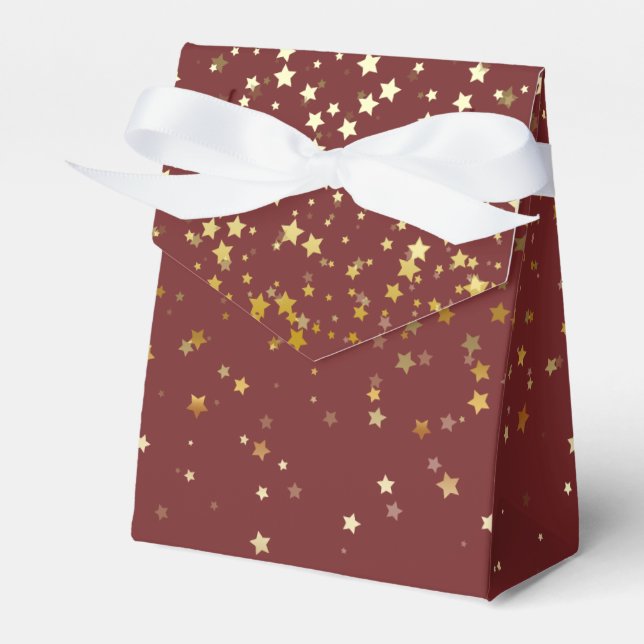 Gift/Favour Box in Burgundy & Golden Stars (Front Side)