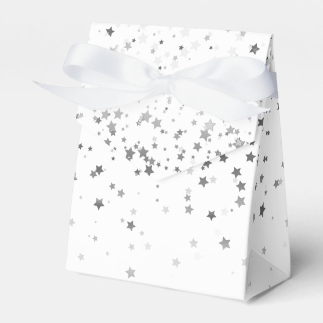 Gift/Favour Box in White & Silver Stars (Front Side)
