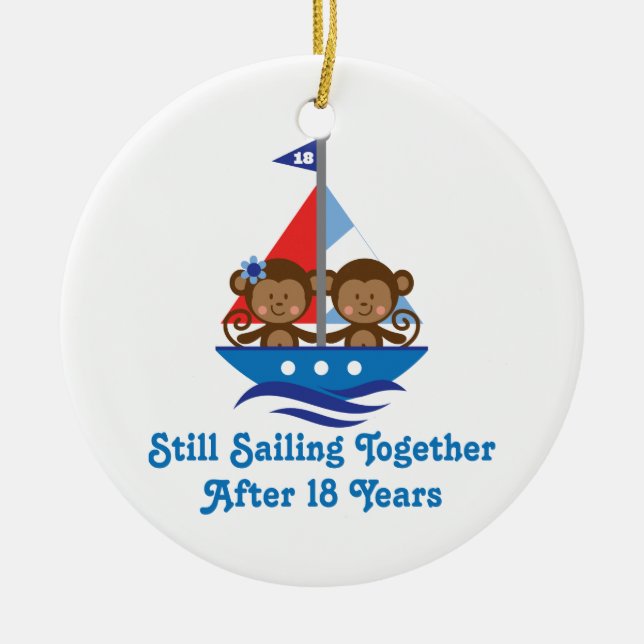 Gift For 18th Wedding Anniversary Monkeys Ceramic Tree Decoration (Front)