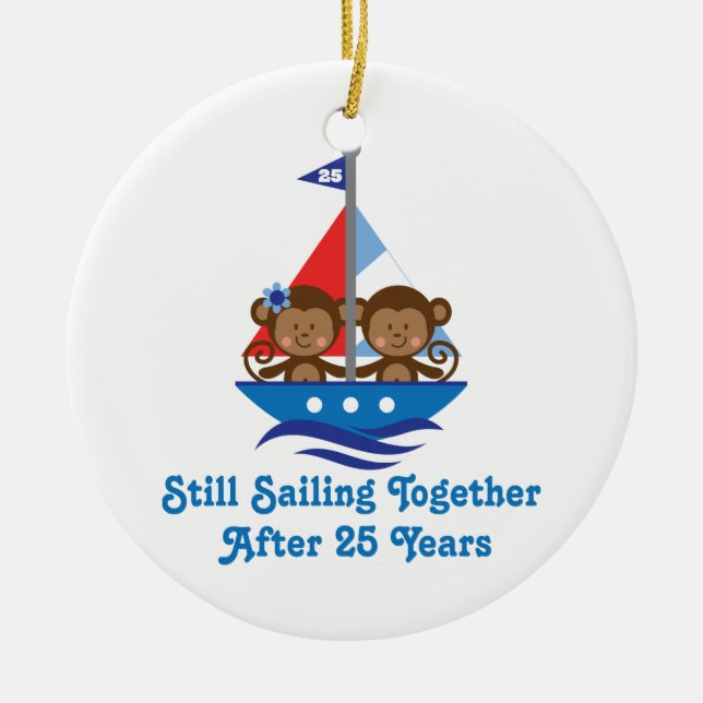 Gift For 25th Wedding Anniversary Monkeys Ceramic Tree Decoration (Front)