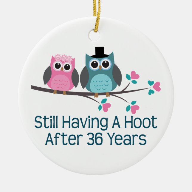 Gift For 36th Wedding Anniversary Hoot Ceramic Tree Decoration (Front)