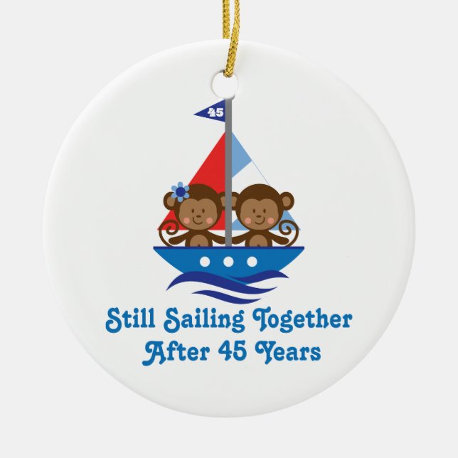 Gift For 45th Wedding Anniversary Monkeys Ceramic Tree Decoration (Front)
