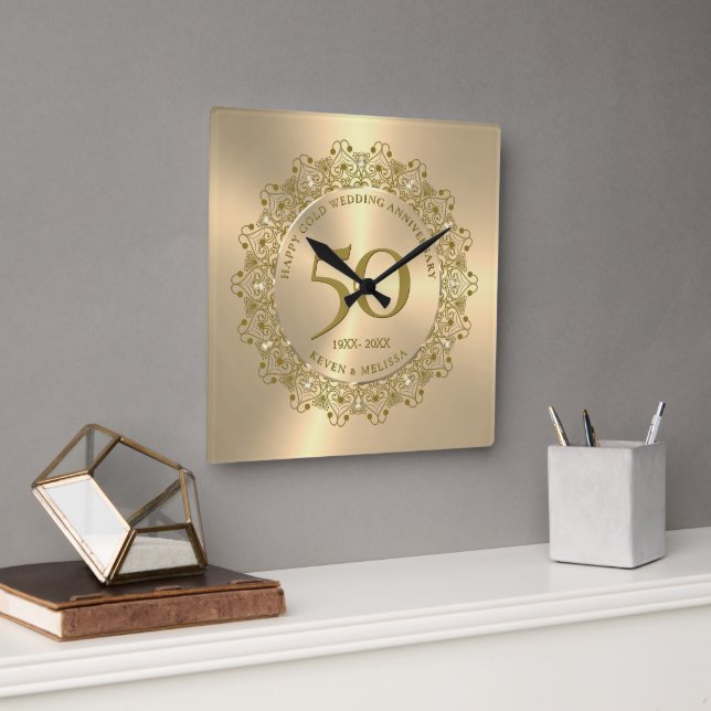Gift For 50th Wedding Anniversary Square Wall Clock (Office)