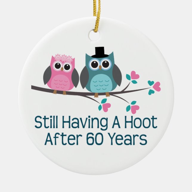 Gift For 60th Wedding Anniversary Hoot Ceramic Tree Decoration (Front)