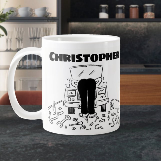 Gift for a Car Mechanic with Name Giant Coffee Mug (Large Mug for a Mechanic)