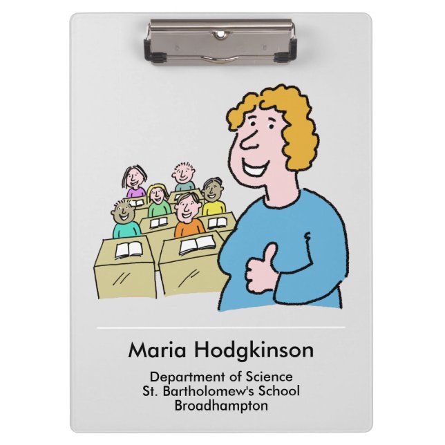 Gift for a White Female Teacher. Teacher Clipboard (Front)