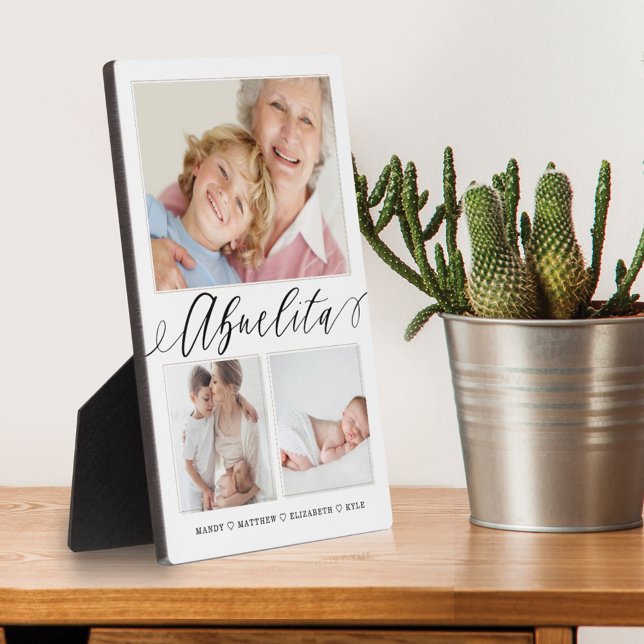 Gift for Abuelita | Grandchildren 3 Photo Collage Plaque (Creator Uploaded)