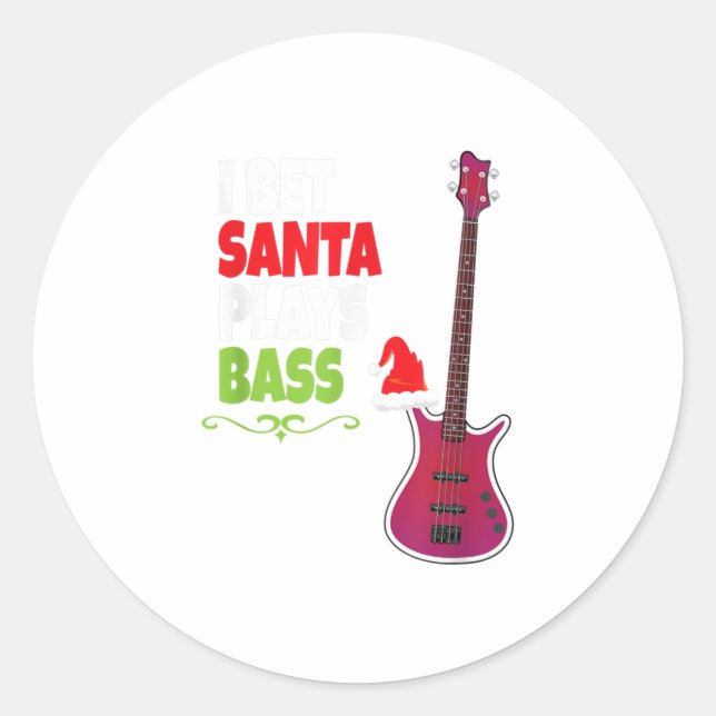 Gift for Bass Guitar Player  Cool Santa Christmas Classic Round Sticker (Front)