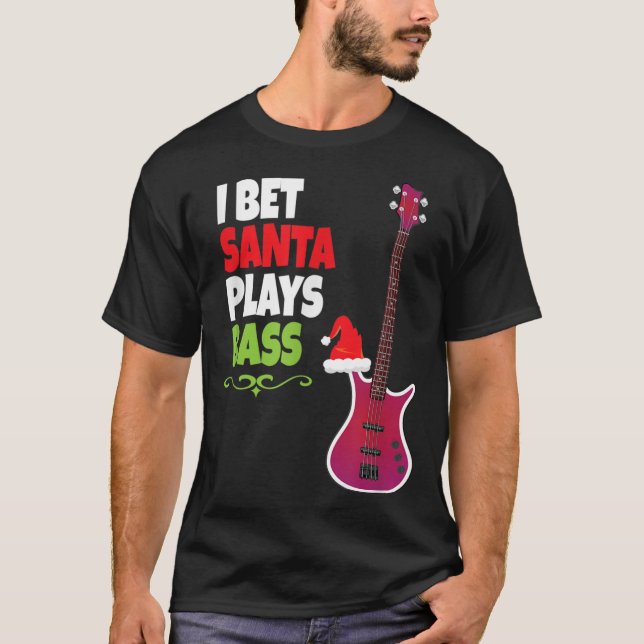 Gift for Bass Guitar Player  Cool Santa Christmas T-Shirt (Front)