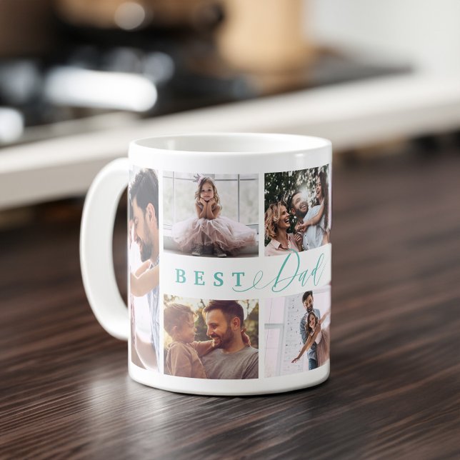 Gift For Best Dad Ever Family Photo Collage Aqua Coffee Mug (Gift For Best Dad Ever Family Photo Collage Aqua Coffee Mug)