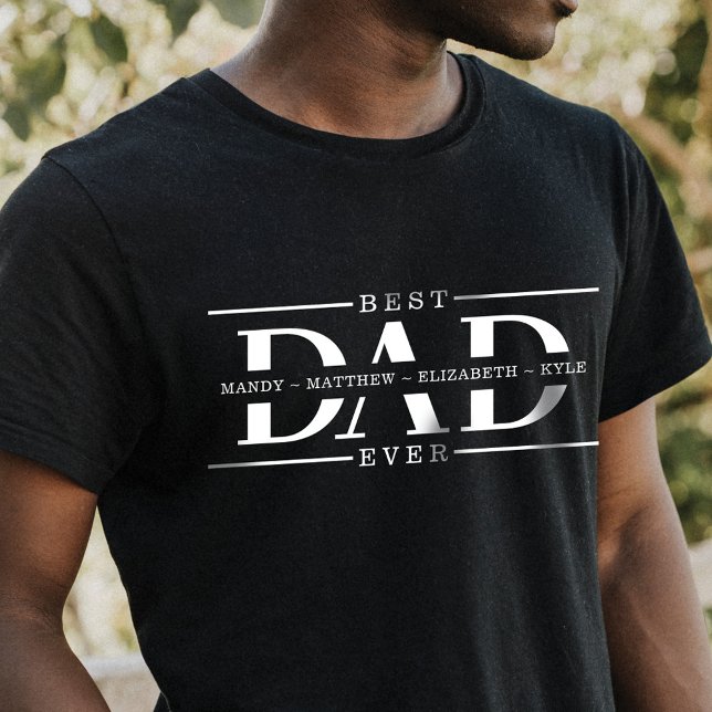 Gift For Best Dad Ever Minimal Personalised Names T-Shirt (Creator Uploaded)