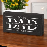 Gift For Best Dad Ever Minimal Personalised Names Wooden Box Sign<br><div class="desc">Give a memorable gift for dad with our minimal and modern DAD letters best dad ever black wooden box sign. DAD letters are divided in half with kids' names or family members' names placed in the centre. Makes a great gift for Father's Day, birthdays, anniversaries, retirement and so much more!...</div>