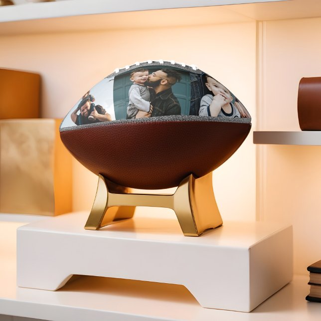 Gift For Best Dad Ever Rustic 3 Photo Collage  Football (Gift For Best Dad Ever Rustic 3 Photo Collage Football)