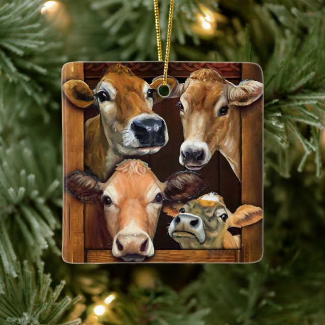 Gift For Cow Lover Xmas Funny Beef cattle Farmer Ceramic Ornament (Tree)