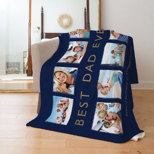 Gift for Dad Best Dad Ever Photo Collage Navy Fleece Blanket