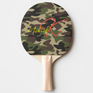 Gift For Dad, Cool Monogrammed Camo Camouflage Ping Pong Paddle