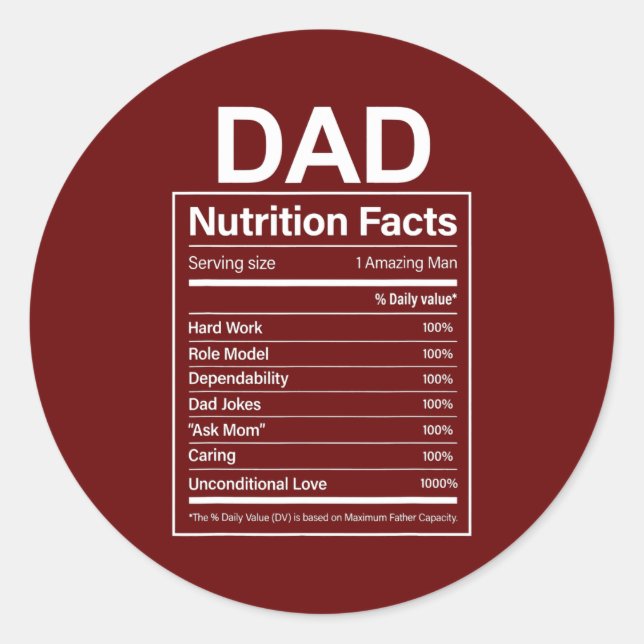 Gift For Dad Father's Day Gift Dad Nutrition Classic Round Sticker (Front)