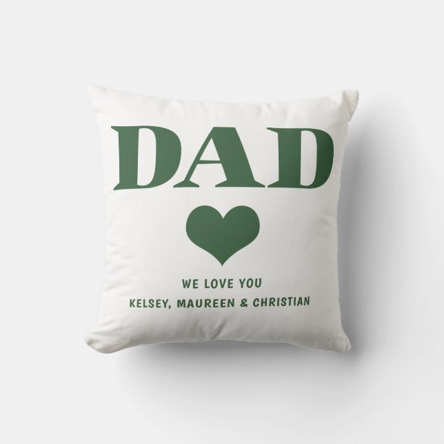 Gift for Dad with Children Names Green  Cushion (Front)