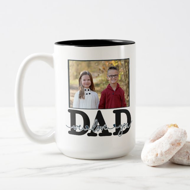 Gift For Daddy | Dad We Love You Kids Photo Two-Tone Coffee Mug (With Donut)