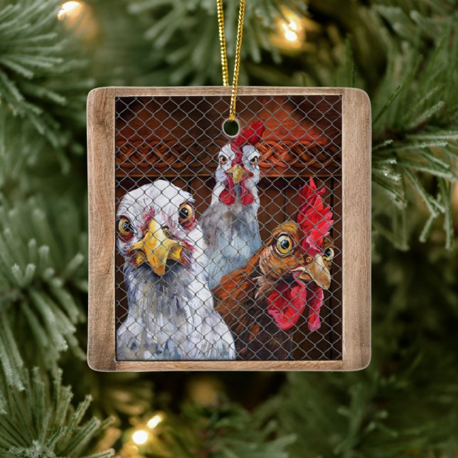 Gift For farmer Chicken Rooster Hen Coop Funny Ceramic Ornament (Tree)